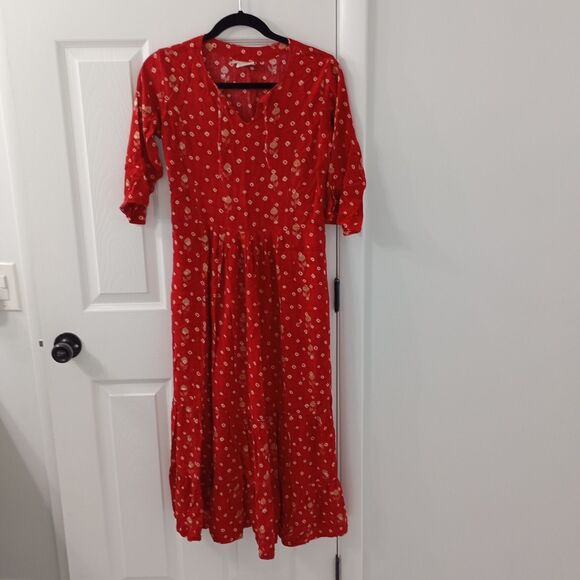 Zola red print long dress Size M 3/4 sleeves - Picture 1 of 15